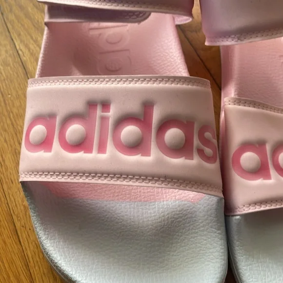 Adidas Adilette Sandals (Clear Pink/Cherry Metallic/Cloud White) Velcr Straps - Picture 7 of 8